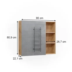 Vicco Armoire de toilette Chêne 90x80.9cm avec porte et compartiments ouverts