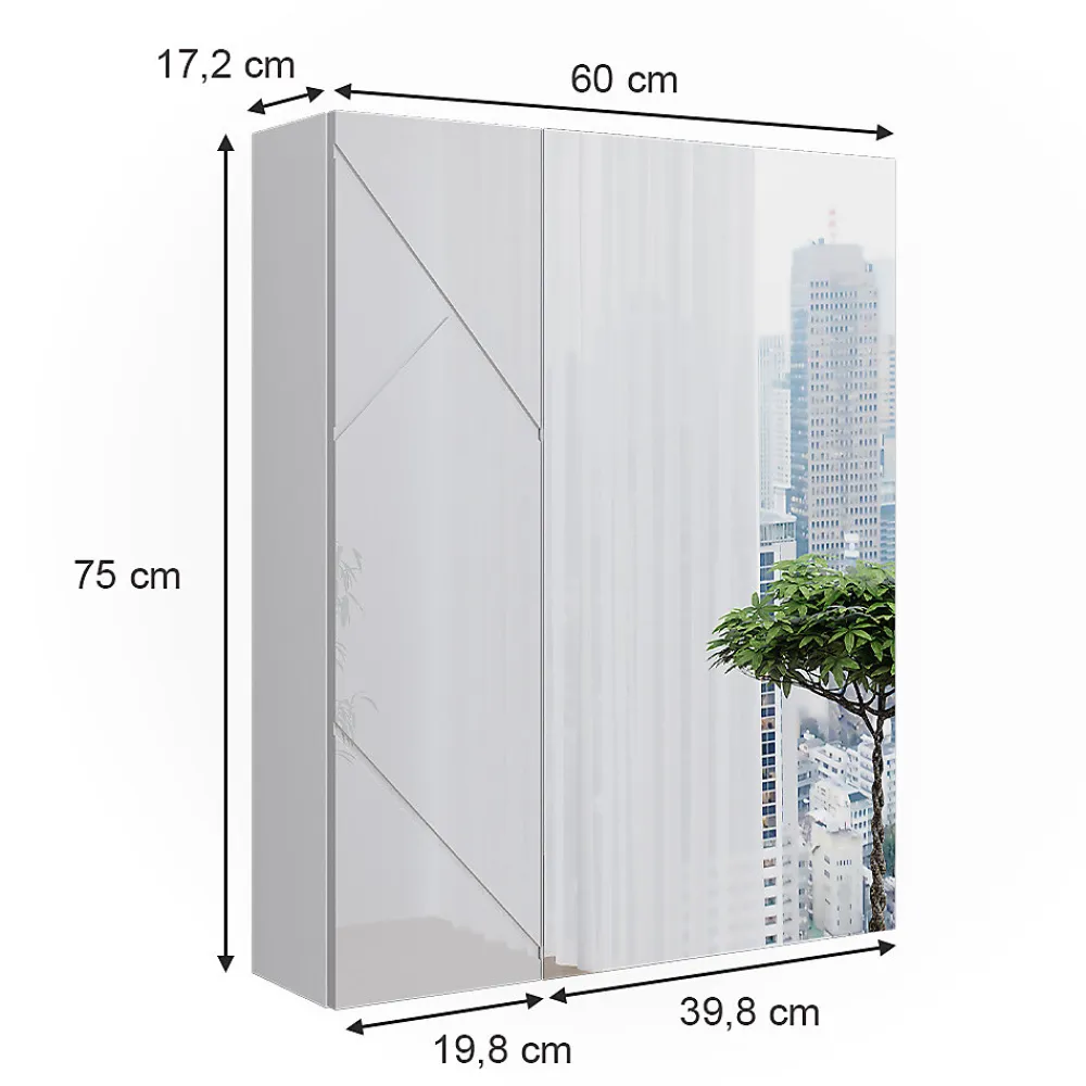 Armoire De Toilette|Vicco Armoire de toilette Blanc Haute brillance 60x75cm