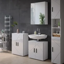 Armoire De Toilette|Vicco Armoire de toilette Blanc Haute brillance 60x75cm
