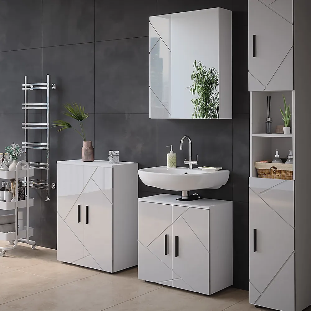Armoire De Toilette|Vicco Armoire de toilette Blanc Haute brillance 60x75cm