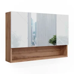 Armoire De Toilette|Vicco Armoire de toilette Blanc brillant/Chêne doré 17x55cm