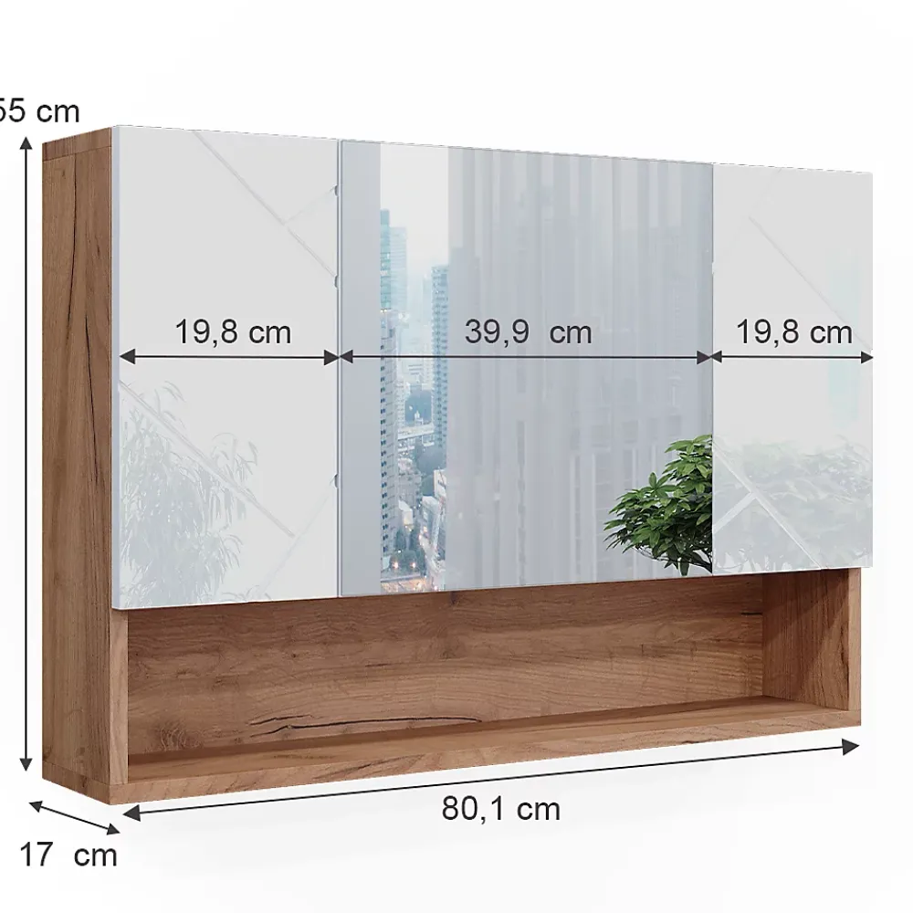 Armoire De Toilette|Vicco Armoire de toilette Blanc brillant/Chêne doré 17x55cm