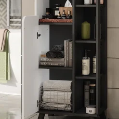 Colonne De Salle De Bains|Vicco Armoire haute Anthracite/blanc 50x175cm avec 2 portes