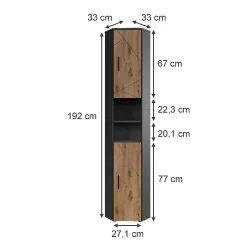 Colonne De Salle De Bains|Vicco Armoire haute Anthracite/Artisan 33x192cm avec 2 portes