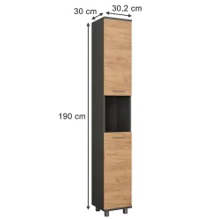 Vicco Armoire haute Anthracite/chêne doré 30.2x190cm avec 2 portes