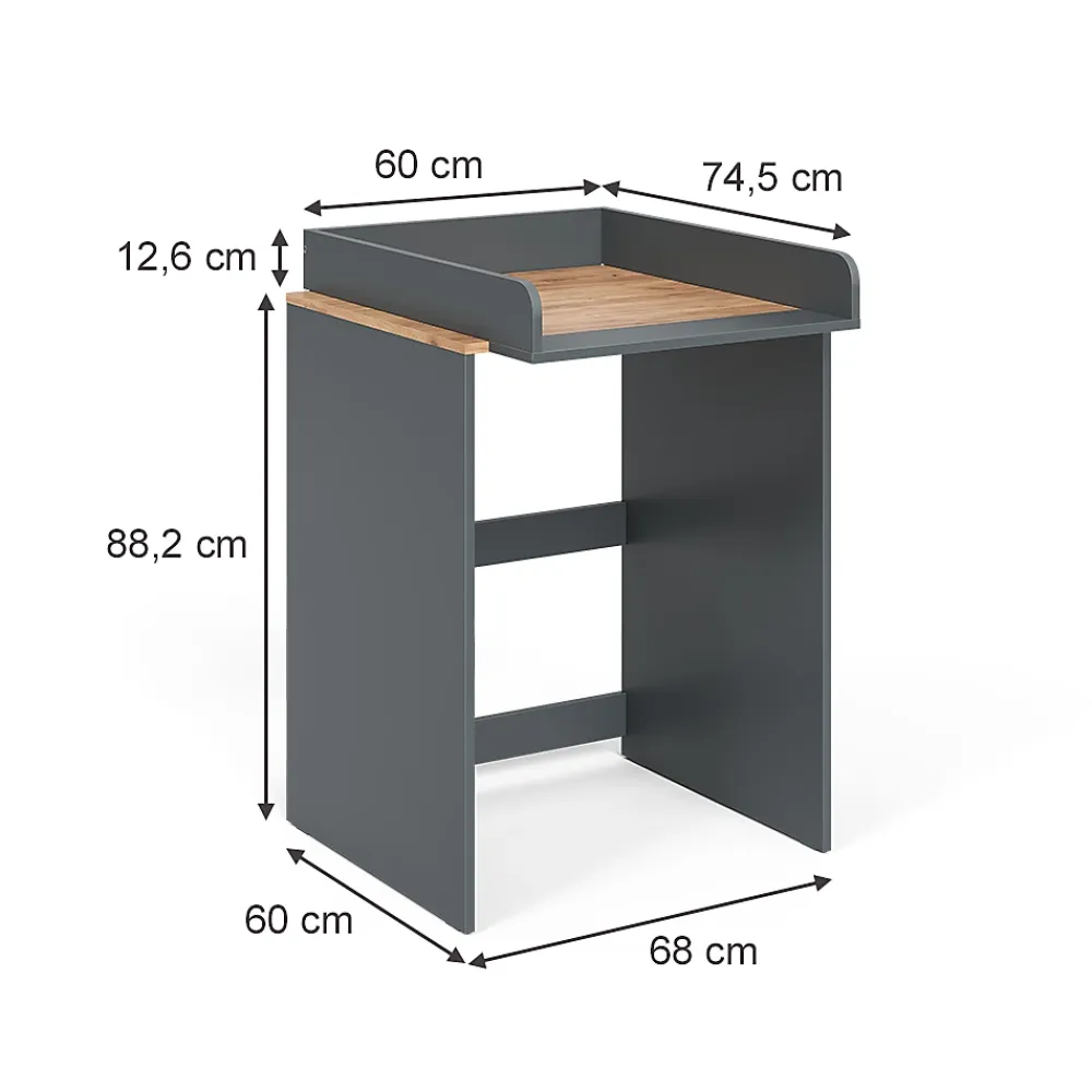 Meuble Wc|Vicco Armoire machine à laver Anthracite/chêne doré 68x88.2cm 2 pièces avec plan à langer