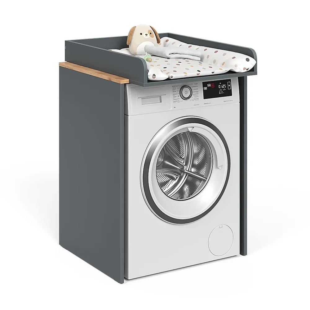 Meuble Wc|Vicco Armoire machine à laver Anthracite/chêne doré 68x88.2cm 2 pièces avec plan à langer
