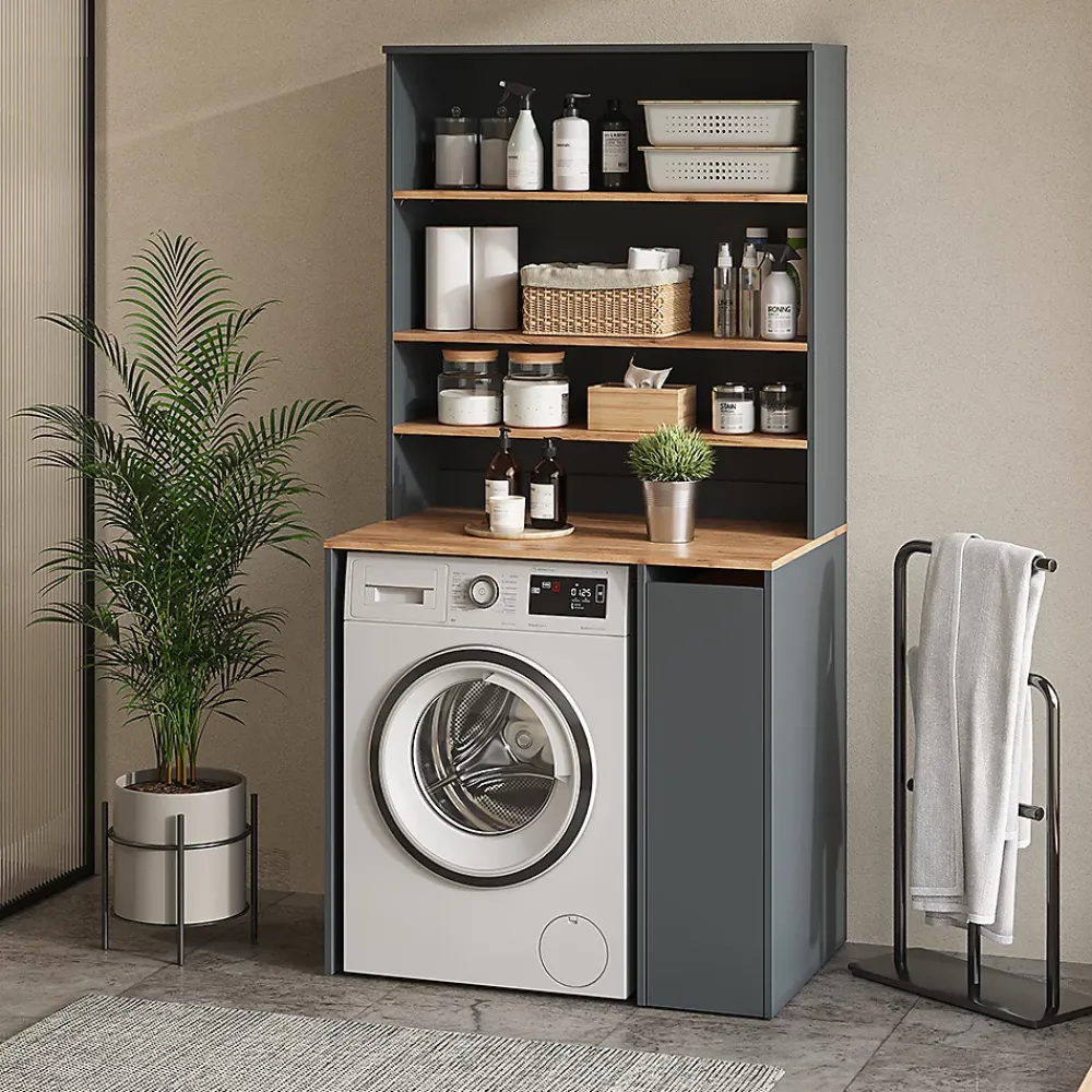 Vicco Armoire machine à laver Anthracite/chêne doré 93.6x88.2cm 2 pièces avec placard et étagère