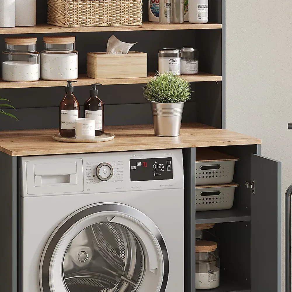 Vicco Armoire machine à laver Anthracite/chêne doré 93.6x88.2cm 2 pièces avec placard et étagère
