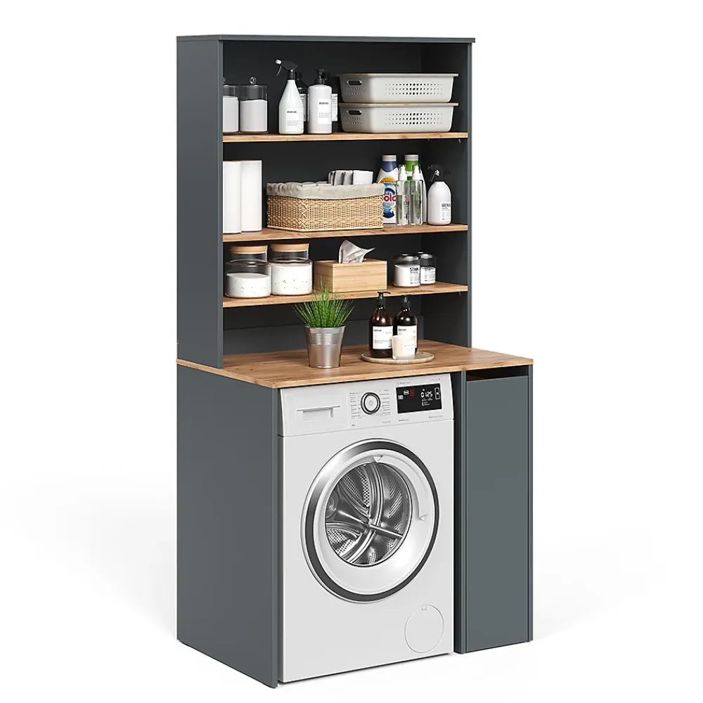 Vicco Armoire machine à laver Anthracite/chêne doré 93.6x88.2cm 2 pièces avec placard et étagère