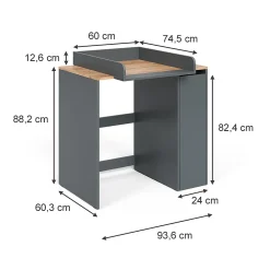 Meuble Wc|Vicco Armoire machine à laver Anthracite/chêne doré 93.6x88.2cm 2 pièces avec plan à langer