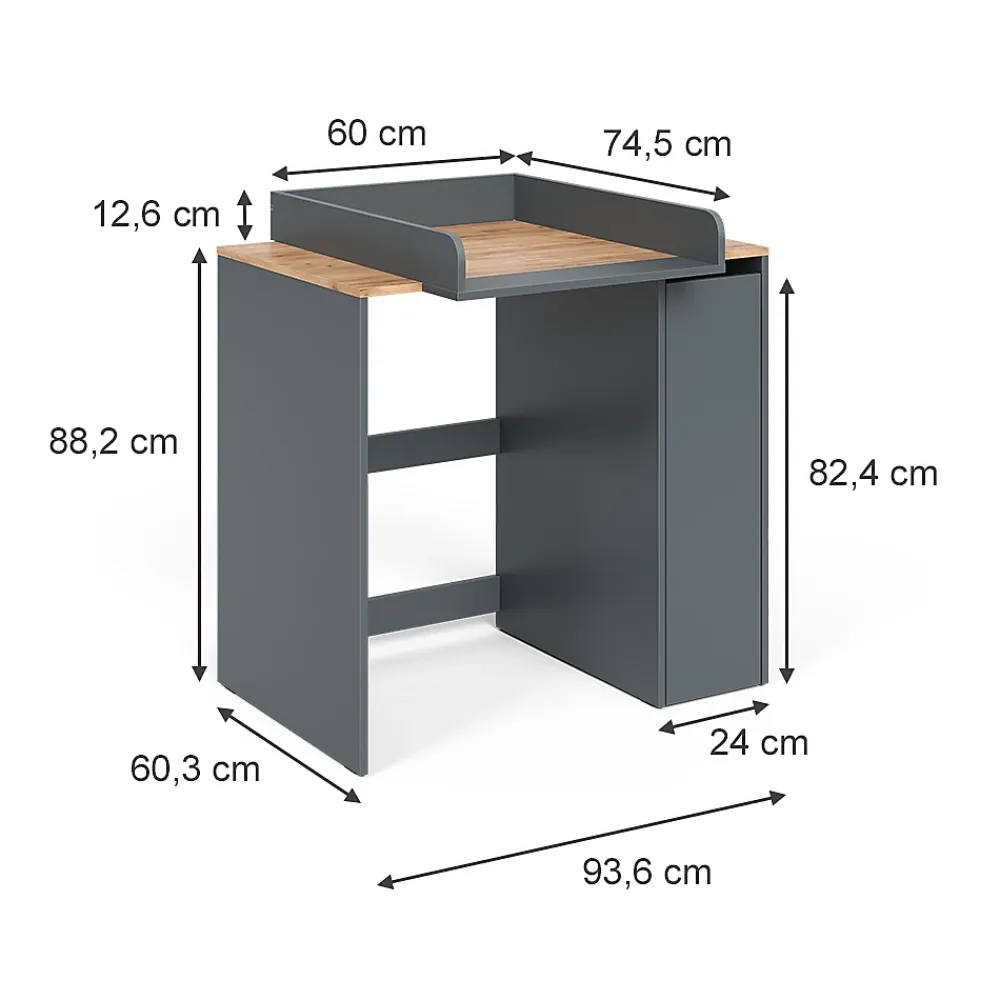 Meuble Wc|Vicco Armoire machine à laver Anthracite/chêne doré 93.6x88.2cm 2 pièces avec plan à langer
