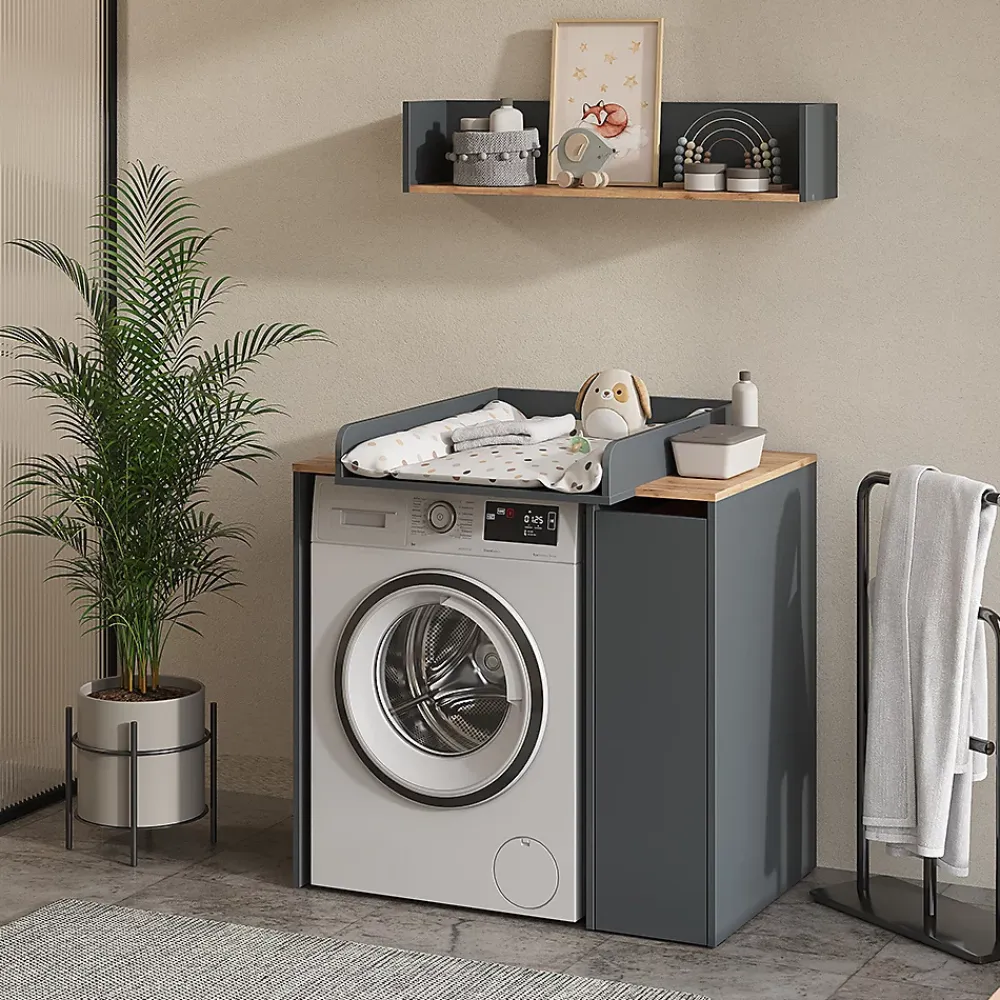Meuble Wc|Vicco Armoire machine à laver Anthracite/chêne doré 93.6x88.2cm 2 pièces avec plan à langer
