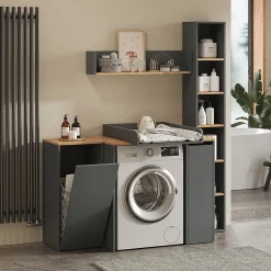Meuble Wc|Vicco Armoire machine à laver Anthracite/chêne doré 93.6x88.2cm 2 pièces avec plan à langer