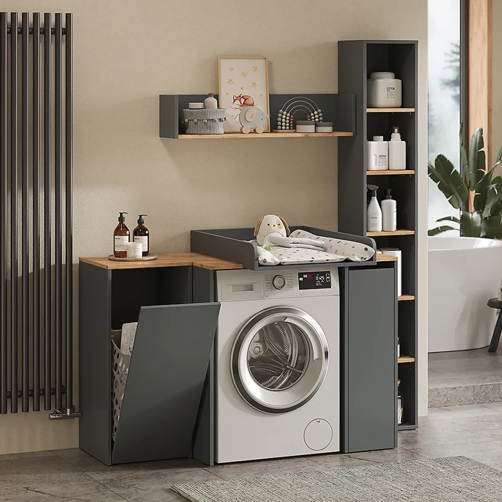 Meuble Wc|Vicco Armoire machine à laver Anthracite/chêne doré 93.6x88.2cm 2 pièces avec plan à langer
