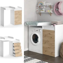 Meuble Wc|Vicco Armoire machine à laver Blanc 116x98cm avec 4 tiroirs