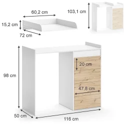Meuble Wc|Vicco Armoire machine à laver Blanc 116x98cm avec 4 tiroirs