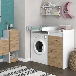 Meuble Wc|Vicco Armoire machine à laver Blanc 116x98cm avec 4 tiroirs