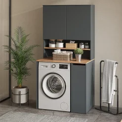 Vicco Armoire machine à laver Anthracite/chêne doré 93.6x88.2cm 2 pièces avec étagère