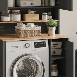Vicco Armoire machine à laver Anthracite/chêne doré 93.6x88.2cm 2 pièces avec étagère