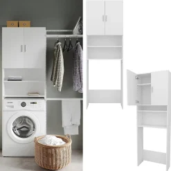 Vicco Armoire machine à laver Blanc 64x190cm avec 2 portes courtes