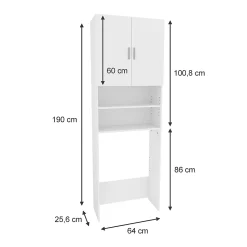 Vicco Armoire machine à laver Blanc 64x190cm avec 2 portes courtes