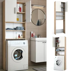 Meuble Wc|Vicco Armoire machine à laver Blanc/Sonoma 64x190cm