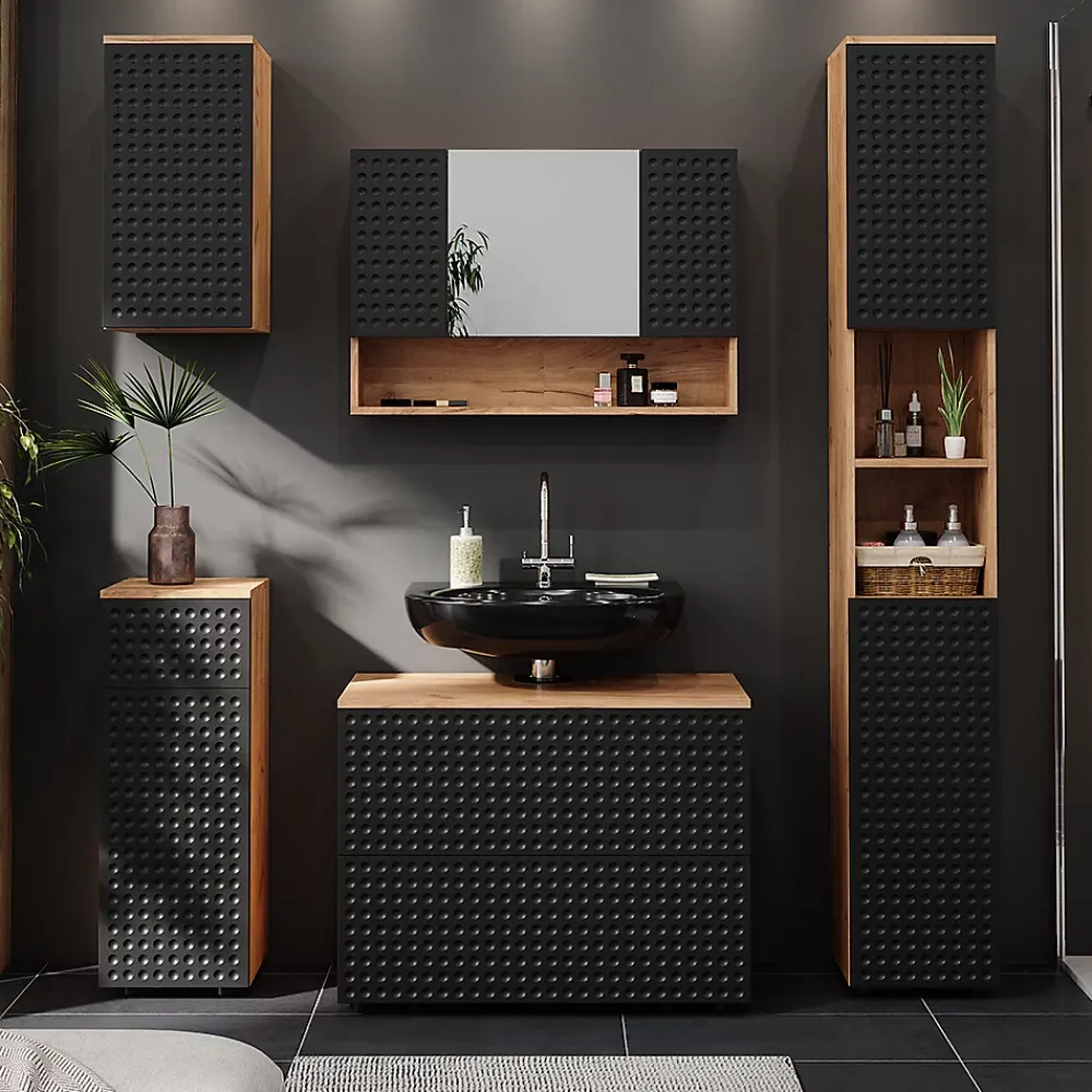 Vicco Armoire midisch Anthracite à pois 30x81cm avec 1 tiroir, 2 compartiments, salle de bain