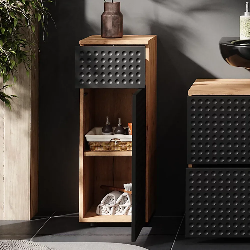 Vicco Armoire midisch Anthracite à pois 30x81cm avec 1 tiroir, 2 compartiments, salle de bain