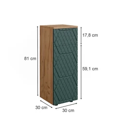 Vicco Armoire midisch Vert/force de lor Chêne 30x81cm avec 1 tiroir, 2 compartiments, salle de bain