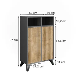 Armoire De Salle De Bains|Vicco Armoire Midischrank Anthracite/Chêne de montagne 60x97cm avec 2 portes