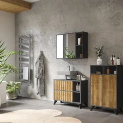 Armoire De Salle De Bains|Vicco Armoire Midischrank Anthracite/Chêne de montagne 60x97cm avec 2 portes