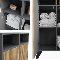 Armoire De Salle De Bains|Vicco Armoire Midischrank Anthracite/Chêne de montagne 60x97cm avec 2 portes