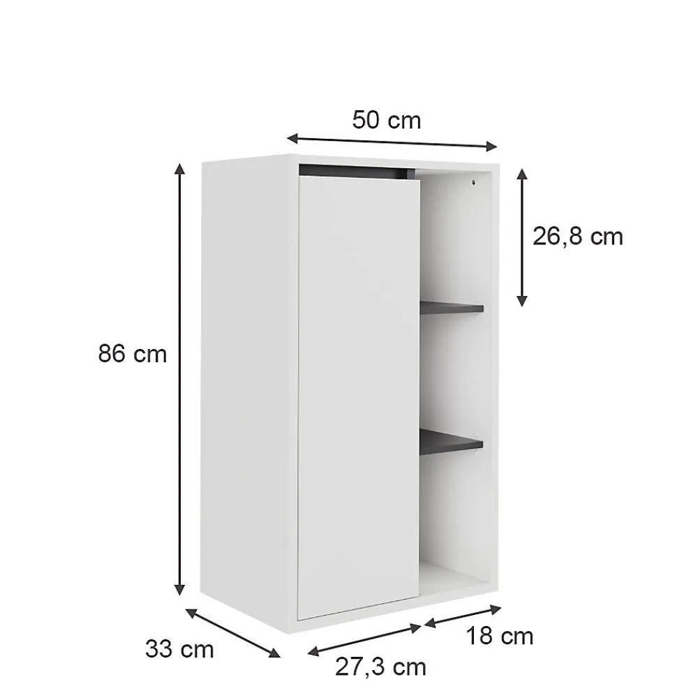 Vicco Armoire Midischrank blanc/gris 50x86cm avec des étagères ouvertes
