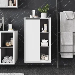 Vicco Armoire Midischrank blanc/gris 50x86cm avec des étagères ouvertes