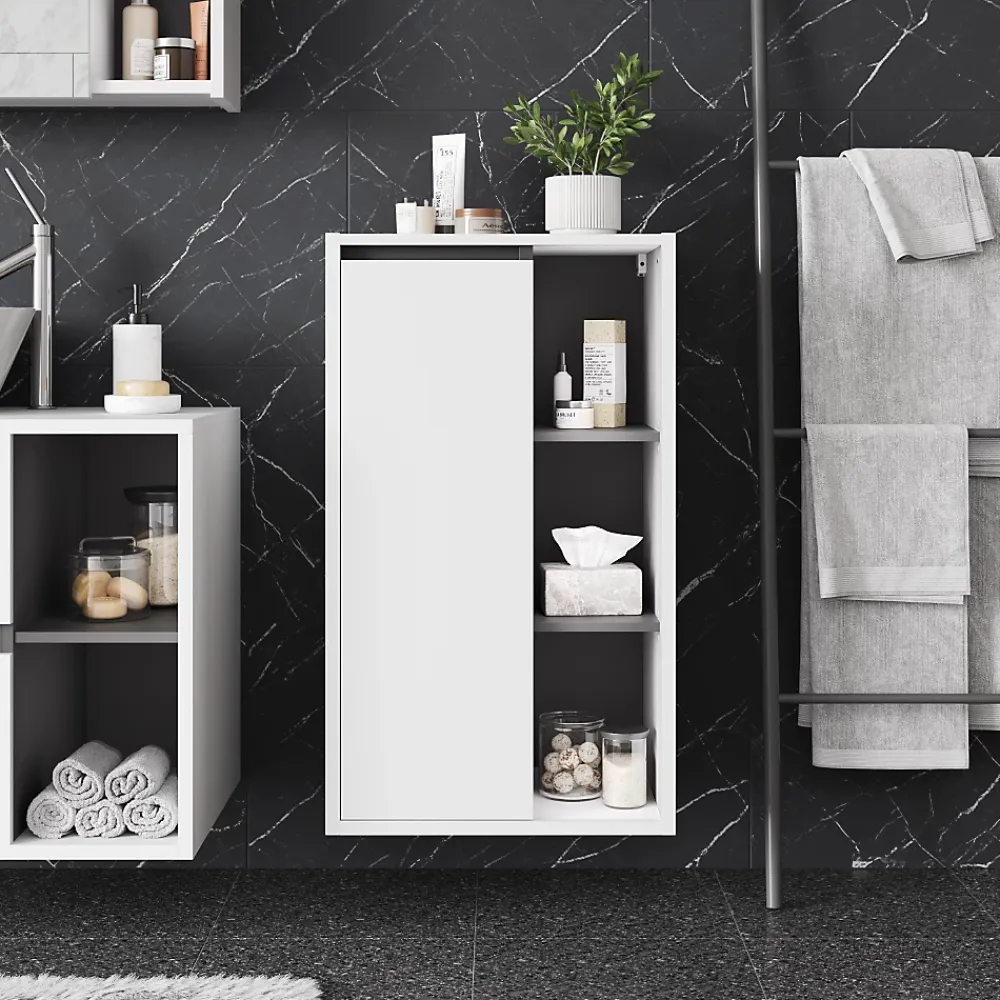 Vicco Armoire Midischrank blanc/gris 50x86cm avec des étagères ouvertes