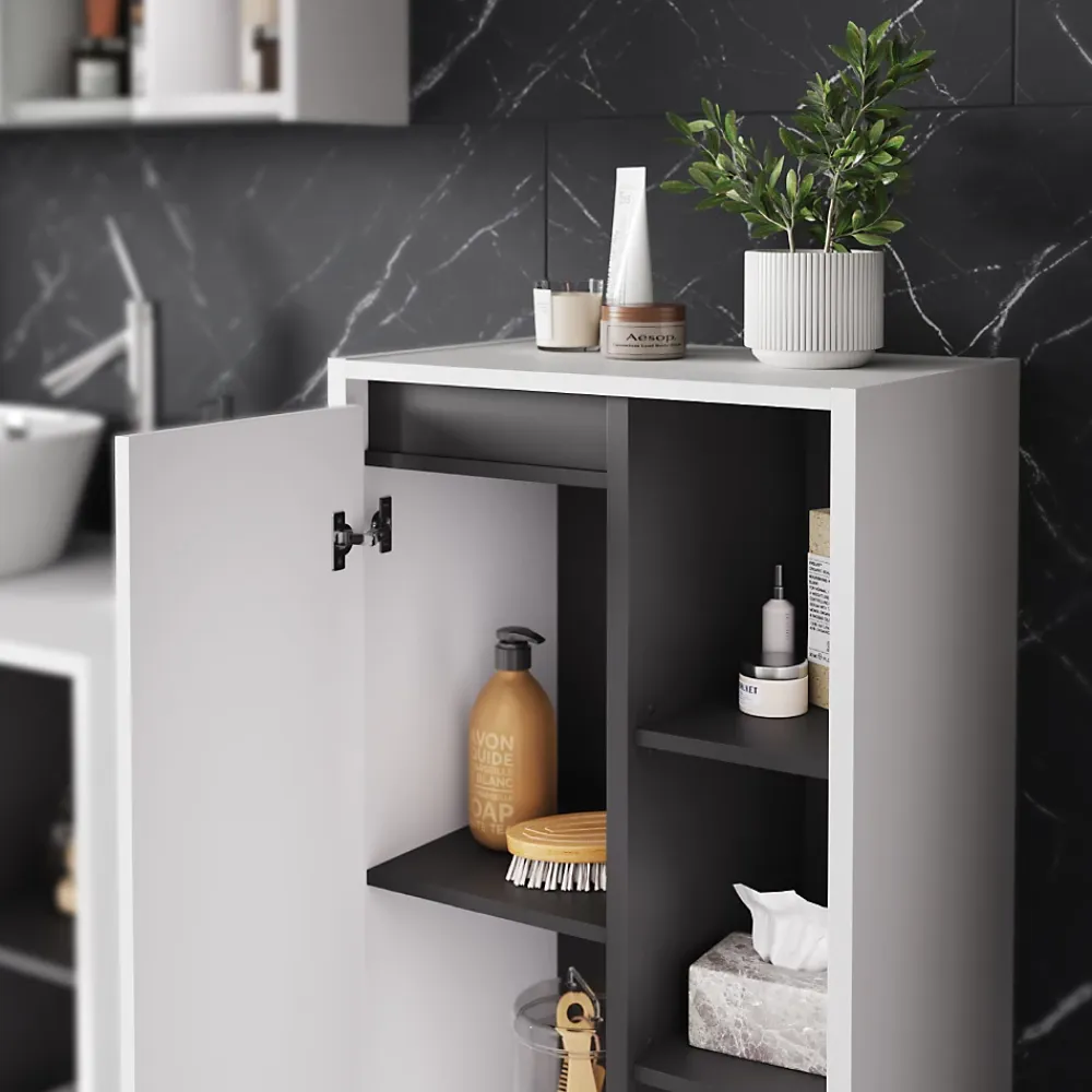 Vicco Armoire Midischrank blanc/gris 50x86cm avec des étagères ouvertes
