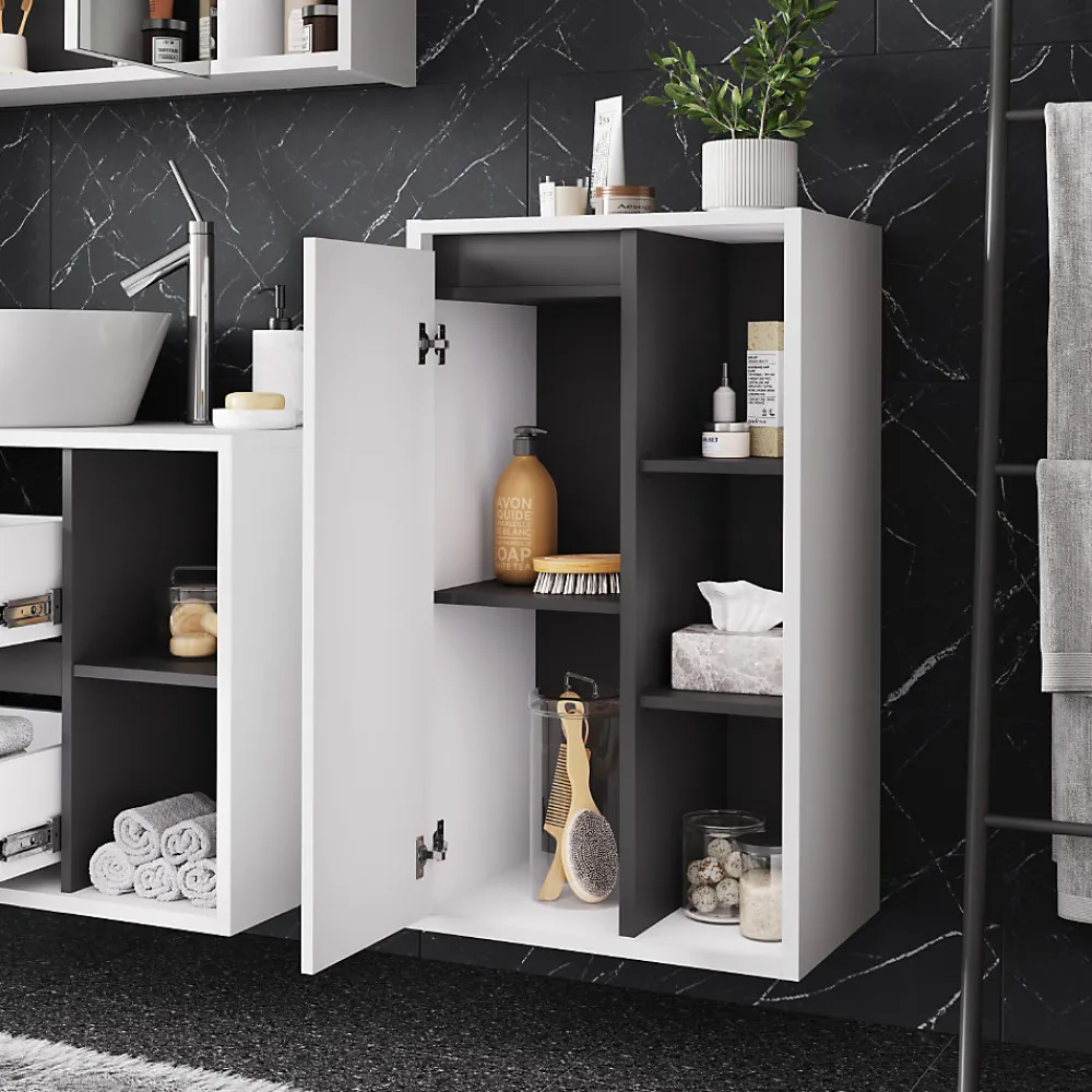 Vicco Armoire Midischrank blanc/gris 50x86cm avec des étagères ouvertes