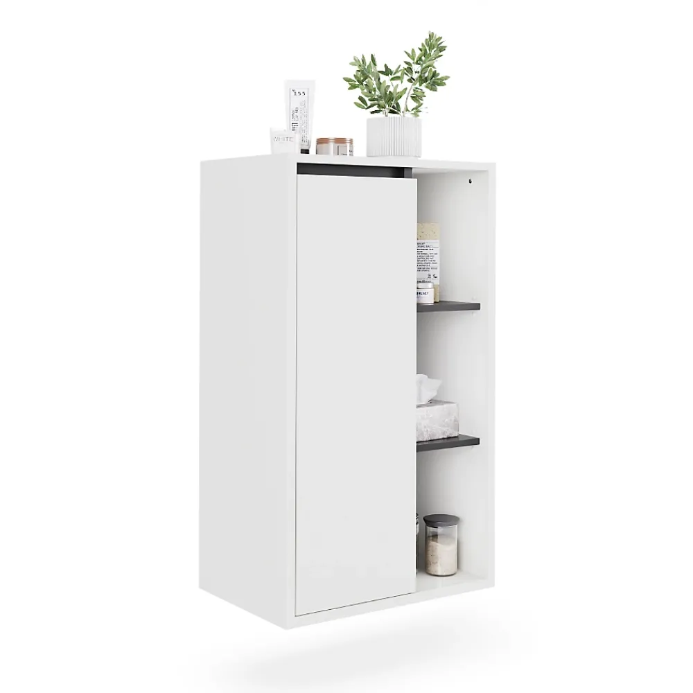 Vicco Armoire Midischrank blanc/gris 50x86cm avec des étagères ouvertes