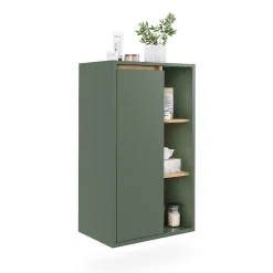 Armoire De Salle De Bains|Vicco Armoire Midischrank Vert/Artisan 50x86cm avec des étagères ouvertes