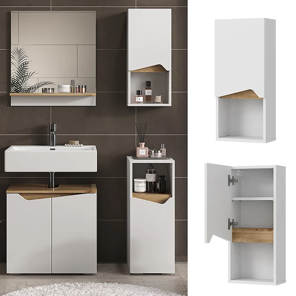 Vicco Armoire murale Blanc 30x67cm avec porte et compartiment ouvert