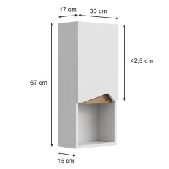 Vicco Armoire murale Blanc 30x67cm avec porte et compartiment ouvert