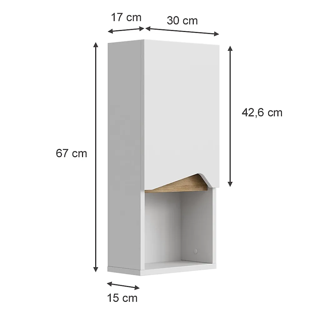 Vicco Armoire murale Blanc 30x67cm avec porte et compartiment ouvert