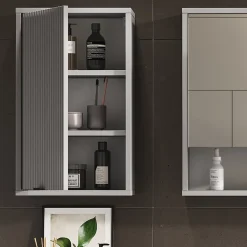 Armoire De Salle De Bains|Vicco Armoire murale Gris 40x65cm avec 2 étagères