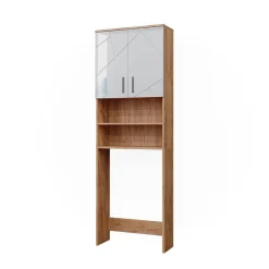Meuble Wc|Vicco Armoire pour machine à laver Blanc brillant/Chêne doré 64x190.5cm