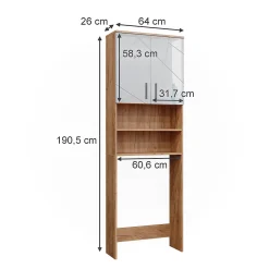 Meuble Wc|Vicco Armoire pour machine à laver Blanc brillant/Chêne doré 64x190.5cm