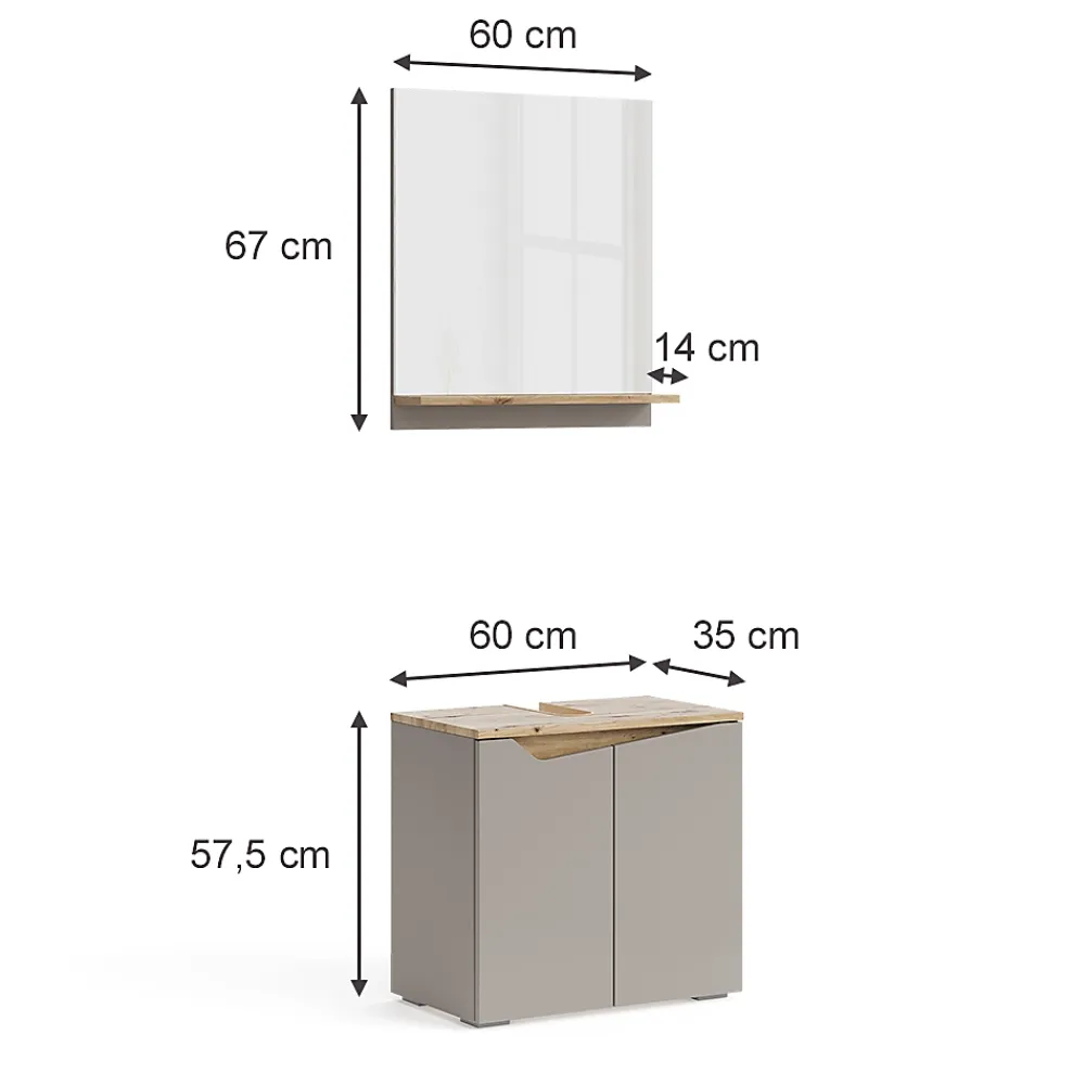 Vicco Combinaison de meubles de salle de bain Grège 2 pièces