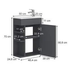 Lave-Mains|Vicco Ensemble de meubles de salle de bain Anthracite 2 parties, avec lavabo