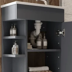 Lave-Mains|Vicco Ensemble de meubles de salle de bain Anthracite 2 parties, avec lavabo