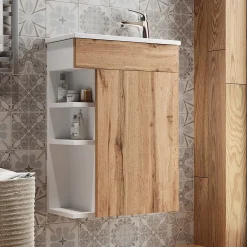 Vicco Ensemble de meubles de salle de bain Chêne de force doré 2 parties, avec lavabo